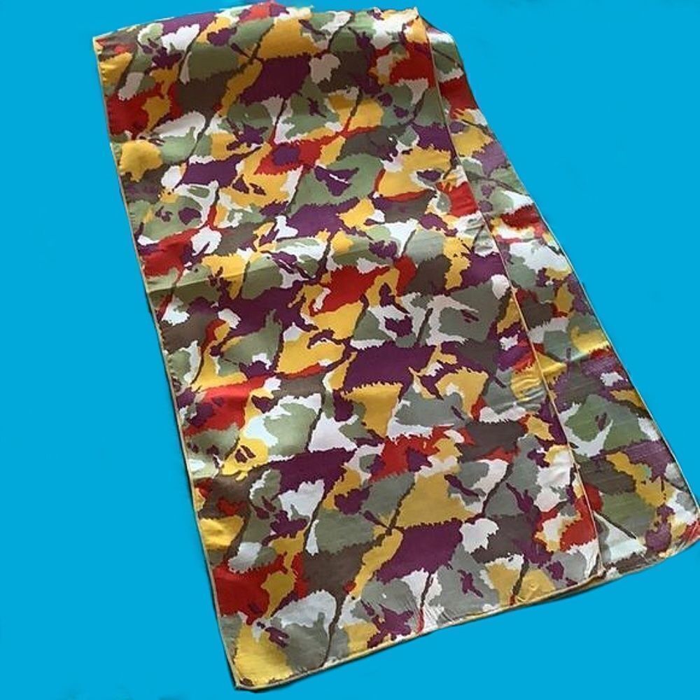 Gold,green,purple, orange mid century print scarf